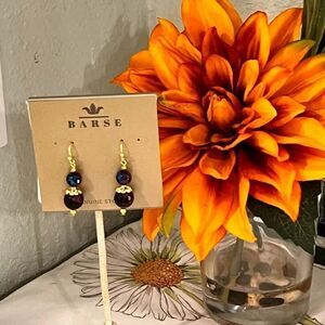 NWT Barse Genuine Stones Le Rouge Purple Tiger's Eye Drop Earrings #BJER